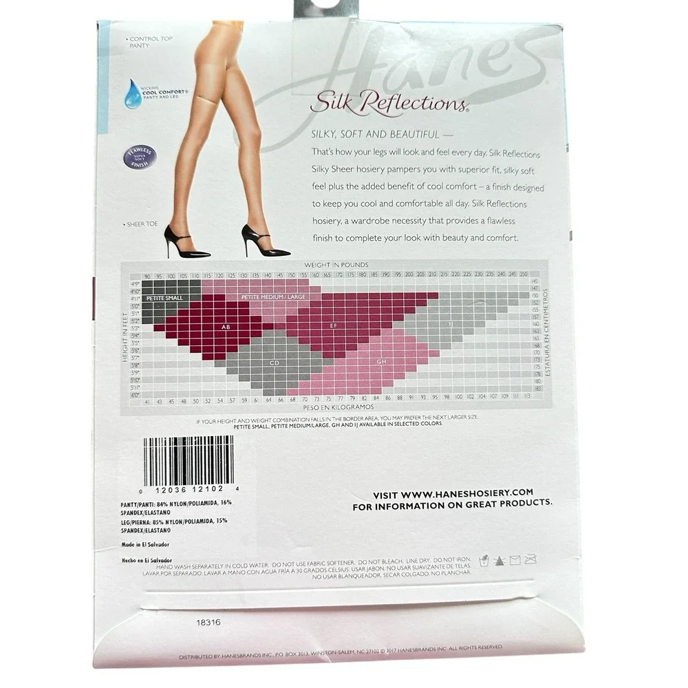 Hanes Silk Reflections Sheer Pantyhose with Control Top Sheer‎ Toe 1 Pk Size AB